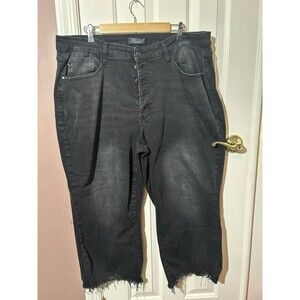 Judy Blue Boot Cut Button Fly Jeans Womens Size 22 Black Frayed Hem Stretch